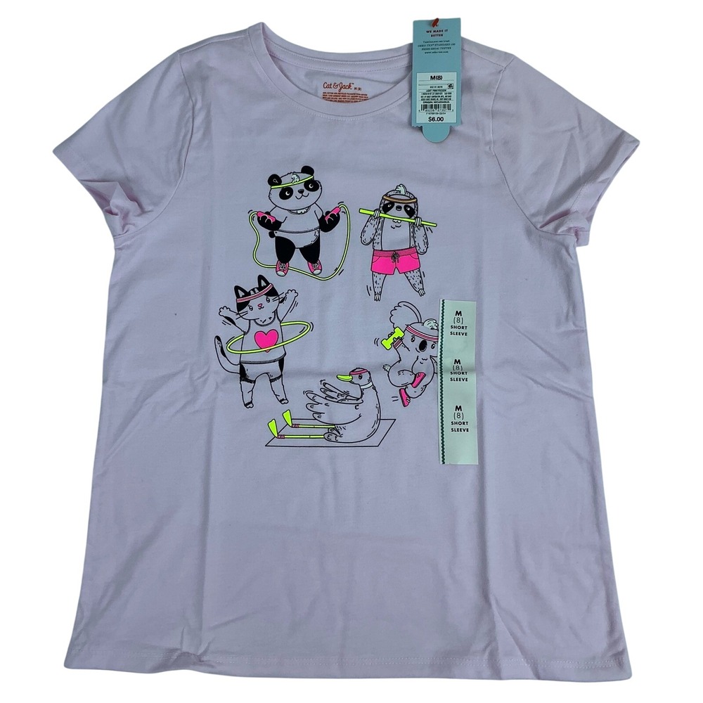 2 Shirts Cat & Jack Girls' Pink Graphic Tee Shirt Active Animals Size M (8) - Picture 3 of 4